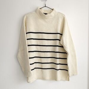 Massimo Dutti Cream Turtleneck Sweater with Black Stripes